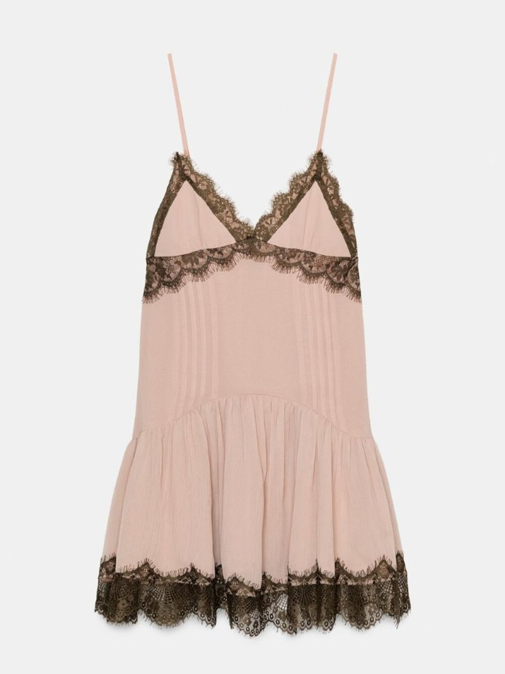 Zara Short Combination Contrast Lace Dress in Dusty Pink and Brown Medium NWT